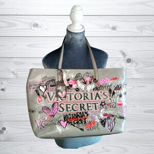 NWT Victoria's Secret 2018 Limited Edition Graffiti Tote & Wristlet 11" x 18"